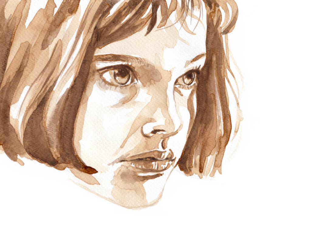 portrait d’une jeune fille en café et aquarelle